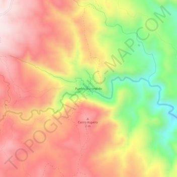 Mapa topográfico Pueblo Escondido, altitude, relevo