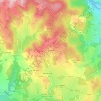 Mapa topográfico Les Martys, altitude, relevo
