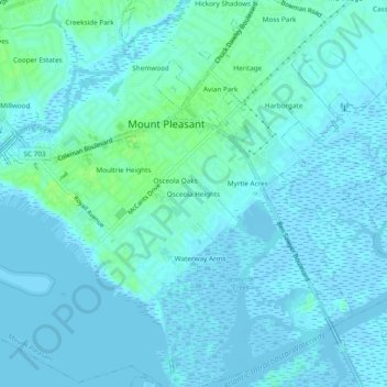 Mapa topográfico Osceola Heights, altitude, relevo