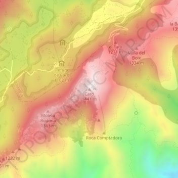 Mapa topográfico Caro, altitude, relevo