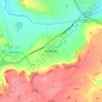 Mapa topográfico Harlaxton, altitude, relevo