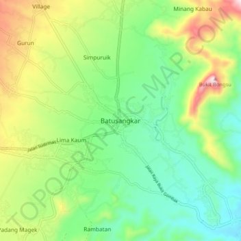 Mapa topográfico Batusangkar, altitude, relevo
