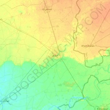 Mapa topográfico Kasur, altitude, relevo
