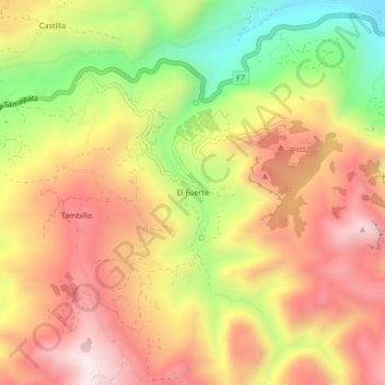 Mapa topográfico El Fuerte, altitude, relevo