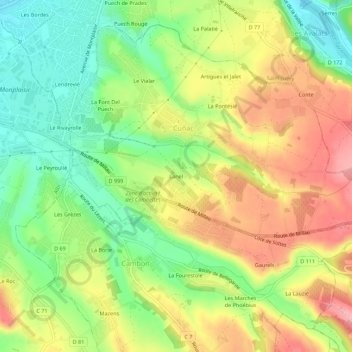 Mapa topográfico Lanel, altitude, relevo