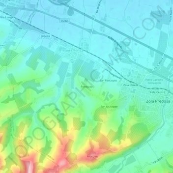 Mapa topográfico Fondazza, altitude, relevo