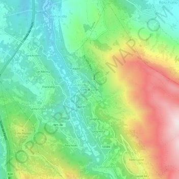 Mapa topográfico Colle di Lucoli, altitude, relevo
