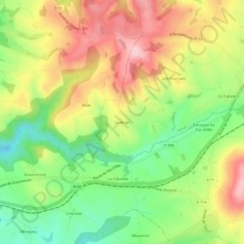 Mapa topográfico Le Bruel, altitude, relevo