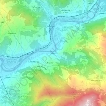 Mapa topográfico Vallina, altitude, relevo