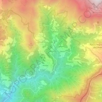 Mapa topográfico Prato Sopralacroce, altitude, relevo