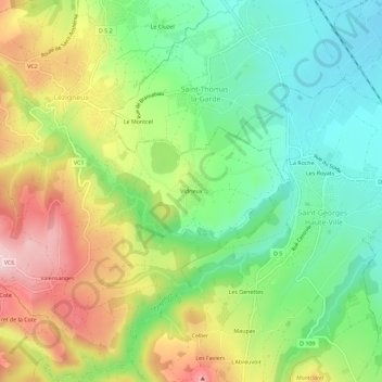 Mapa topográfico Vidrieux, altitude, relevo