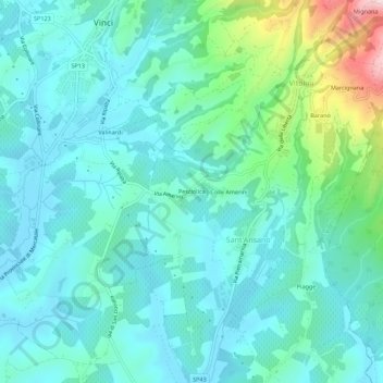 Mapa topográfico Pesciolica, altitude, relevo