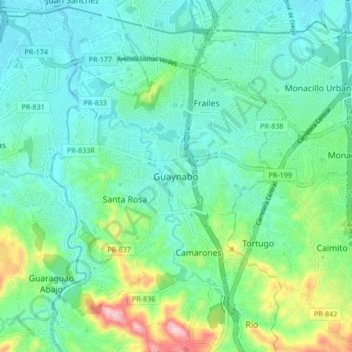 Mapa topográfico Guaynabo, altitude, relevo