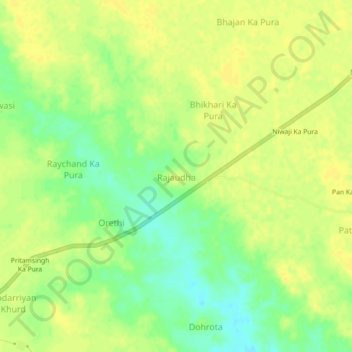 Mapa topográfico Rajaudha, altitude, relevo