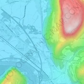 Mapa topográfico Les Balmes, altitude, relevo