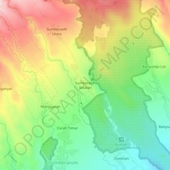 Mapa topográfico Sumberasih Selatan, altitude, relevo
