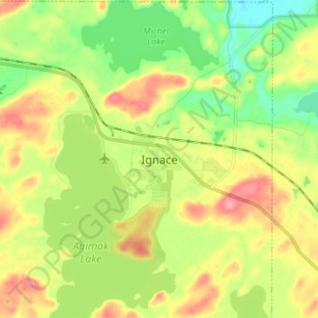 Mapa topográfico Ignace, altitude, relevo