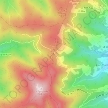 Mapa topográfico Croix Montmain, altitude, relevo