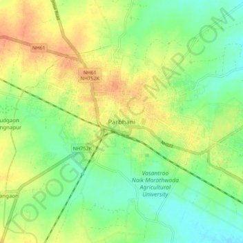 Mapa topográfico Parbhani, altitude, relevo