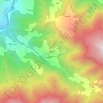 Mapa topográfico Syalna, altitude, relevo