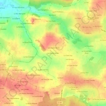 Mapa topográfico Les Boularderies, altitude, relevo
