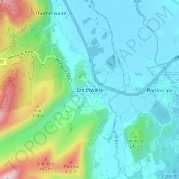 Mapa topográfico Braithwaite, altitude, relevo