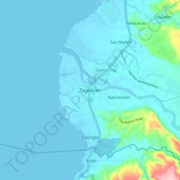 Mapa topográfico Tagoloan, altitude, relevo