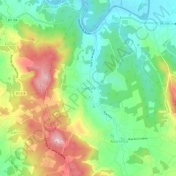 Mapa topográfico Guidões, altitude, relevo