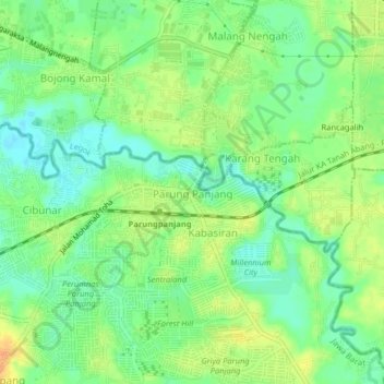 Mapa topográfico Parung Panjang, altitude, relevo