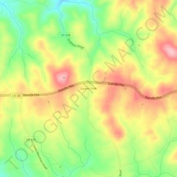 Mapa topográfico Laurel Fork, altitude, relevo