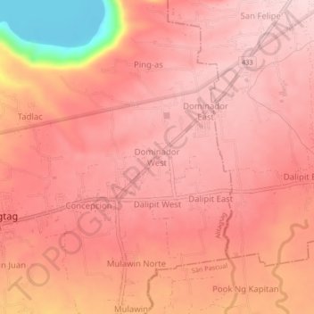 Mapa topográfico Dominador West, altitude, relevo
