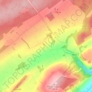 Mapa topográfico Raddery, altitude, relevo