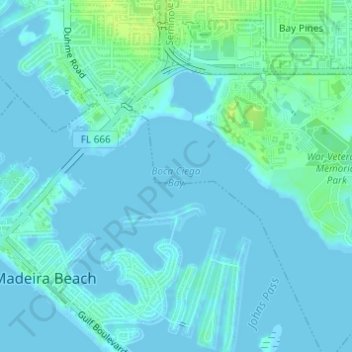 Mapa topográfico Boca Ciega Bay, altitude, relevo