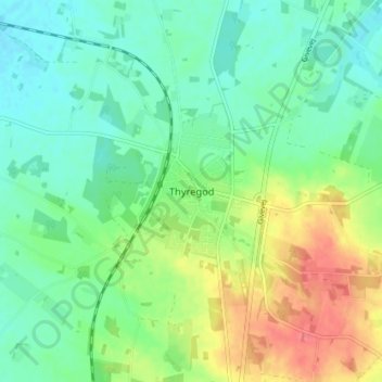 Mapa topográfico Thyregod, altitude, relevo