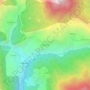 Mapa topográfico Bhankoli, altitude, relevo