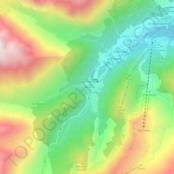 Mapa topográfico Les Moulins, altitude, relevo