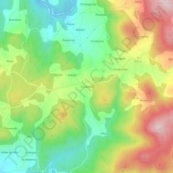 Mapa topográfico A Caseda, altitude, relevo