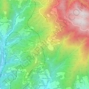 Mapa topográfico Signorino, altitude, relevo