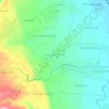 Mapa topográfico Susukanlebak, altitude, relevo