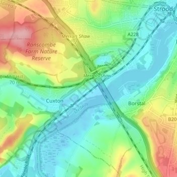 Mapa topográfico Cuxton Brickfield, altitude, relevo