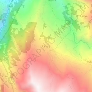 Mapa topográfico Khibang, altitude, relevo