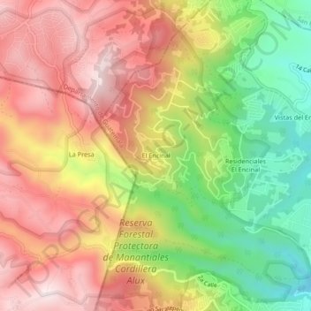 Mapa topográfico El Encinal, altitude, relevo