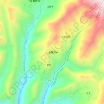 Mapa topográfico 小金彝族乡, altitude, relevo