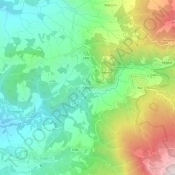 Mapa topográfico Pagiano, altitude, relevo