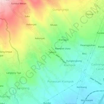 Mapa topográfico Tuboro, altitude, relevo