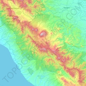 Mapa topográfico Jangkat, altitude, relevo