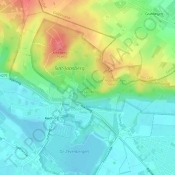 Mapa topográfico Sint-Jansberg, altitude, relevo