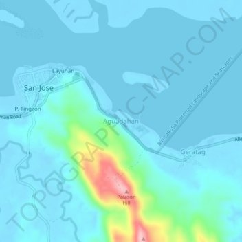 Mapa topográfico Aguadahan, altitude, relevo