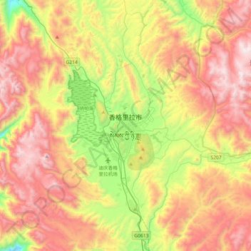 Mapa topográfico 香格里拉市, altitude, relevo