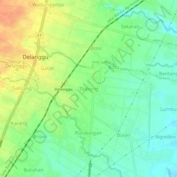 Mapa topográfico Tlobong, altitude, relevo